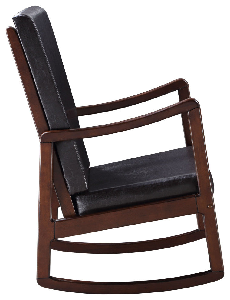 Raina Rocking Chair, Dark Brown PU and Espresso Finish