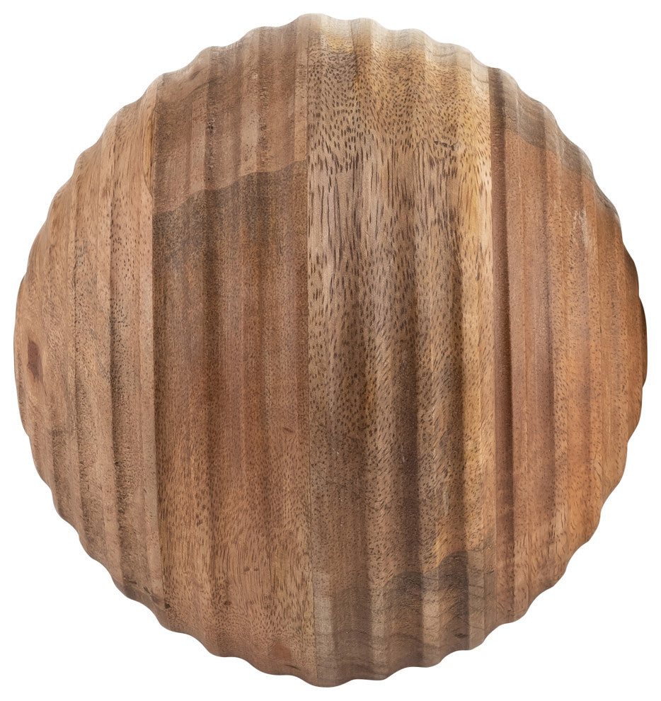 6" Wooden Orb With Ridges, Natural
