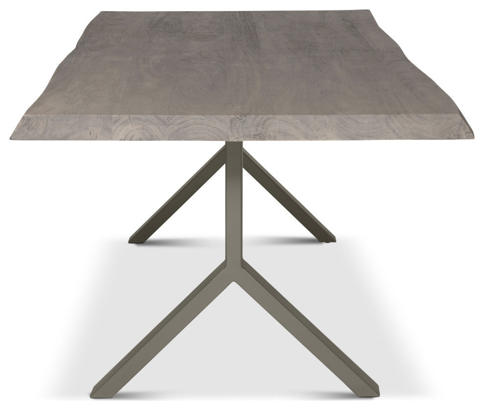 Brooks Dining Table, Y Base, 40"x92", Sandblasted Grey Top, Pewter Base