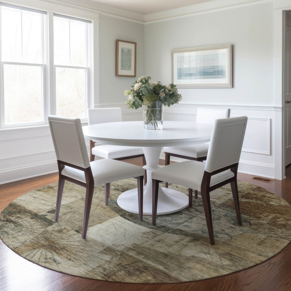 Machine Washable Indoor/Outdoor Chantille ACN1905 Taupe 8' x 8' Round Rug