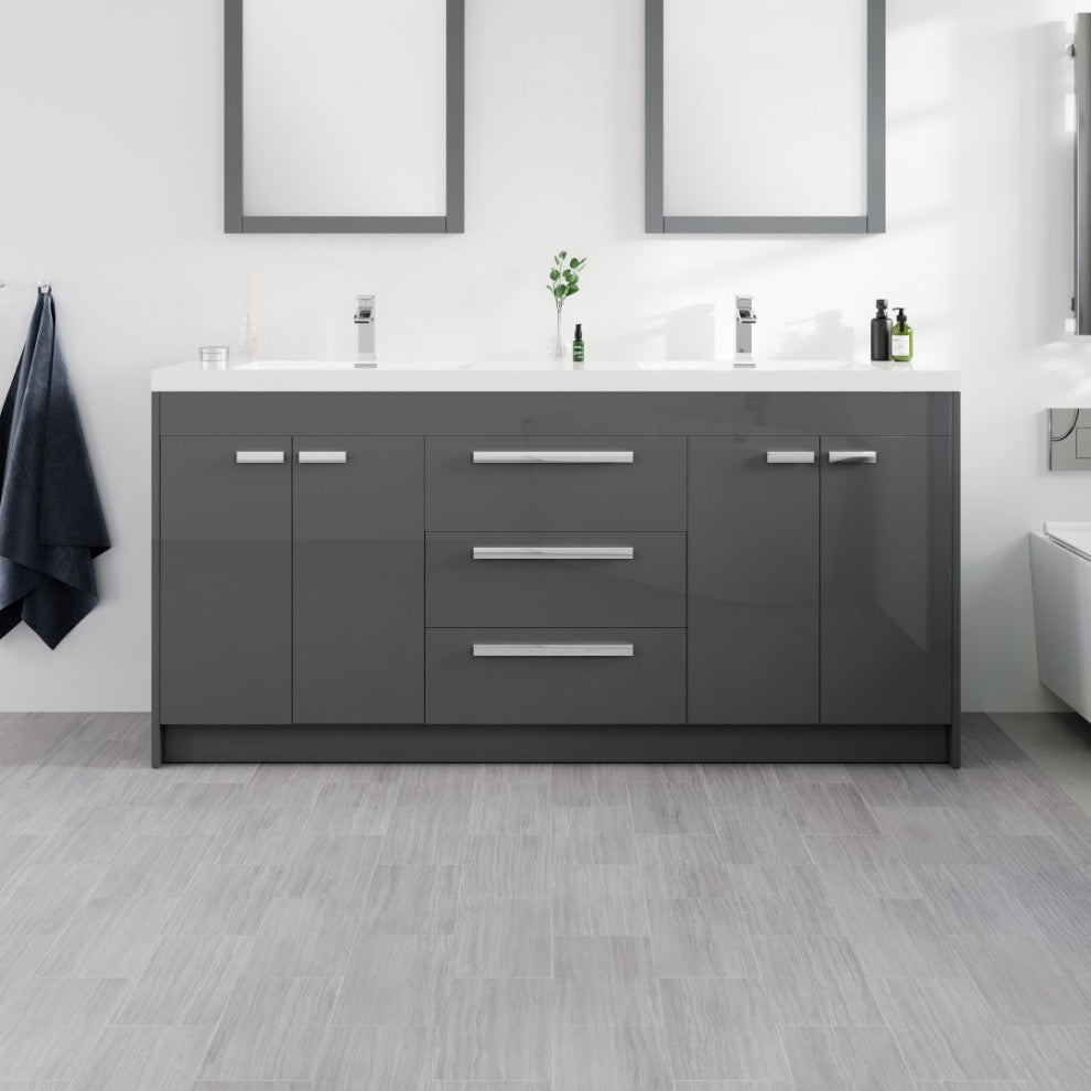 Eviva Lugano 72" Gray Modern Double Sink Bathroom Vanity With White Top