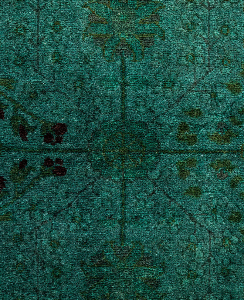 Overdyed One-of-a-Kind Hand-Knotted Area Rug Green, 4' 2" x 6' 3"