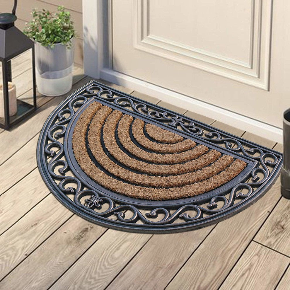 First Impression Hand-Crafted Elegant Half-Round 18"x30" Rubber Coir Door Mat