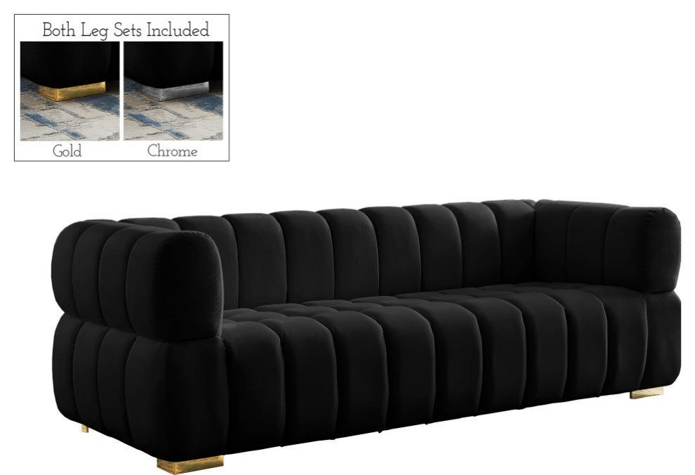 Gwen Velvet Upholstered Chair, Black, Sofa