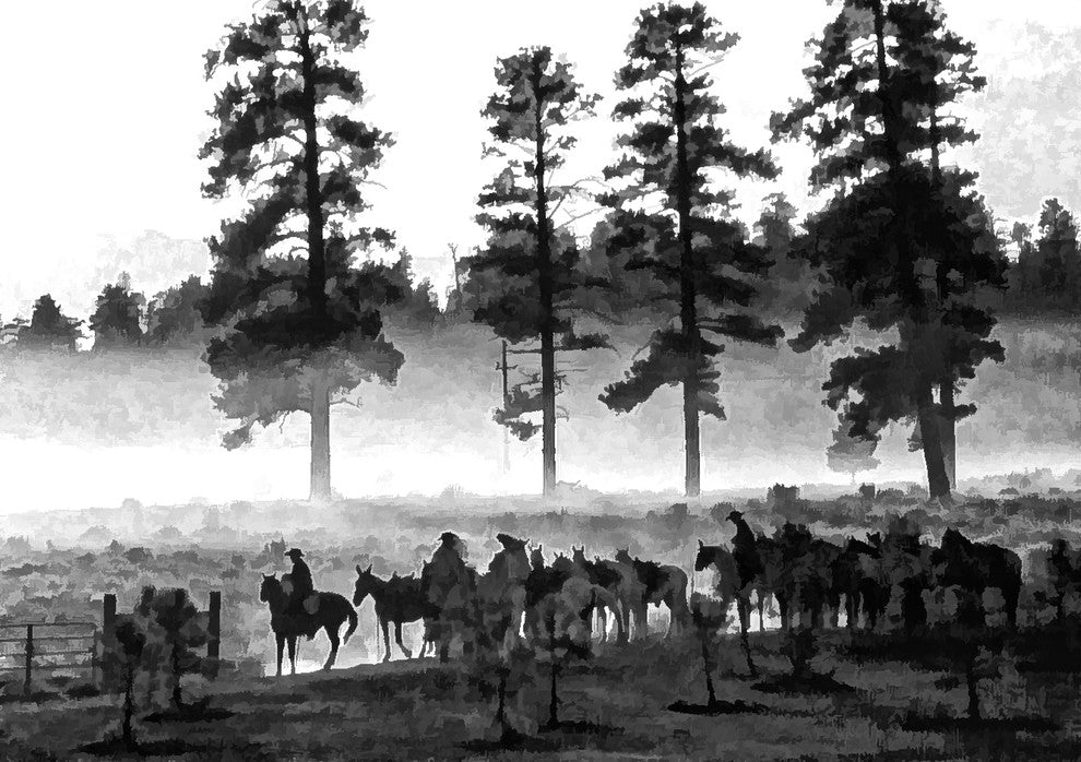 Cowboys Bw, Canvas Giclee