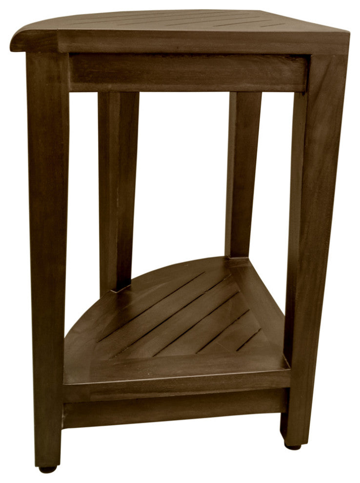 Oasis Teak Corner Shower Stool, Table With Shelf, 16"x18"