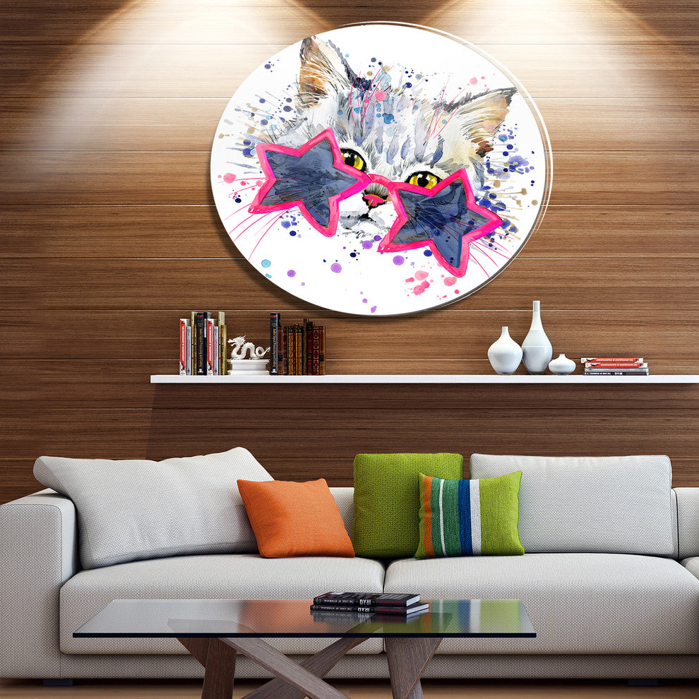 Cute Kitten With Blue Stars, Animal Round Wall Art, 36"