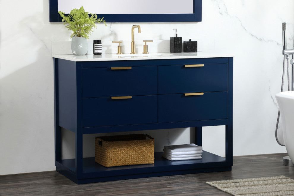 48" Single Bathroom Vanity, Blue, With Backsplash
