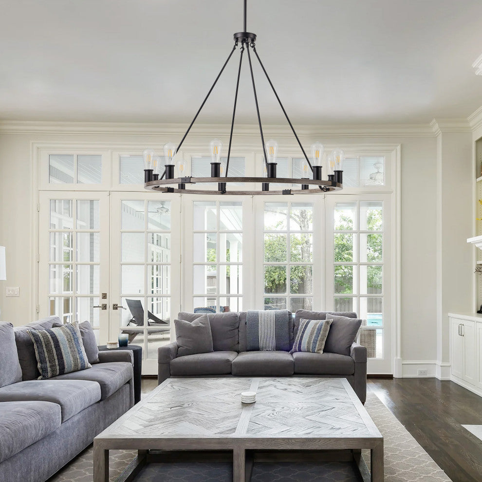12-Light Wagon Wheel Ceiling Light Modern Chandelier