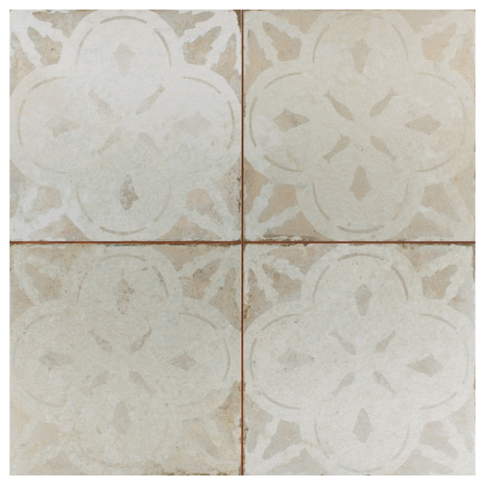 Kings Aurora Encaustic Ceramic Floor and Wall Tile, White
