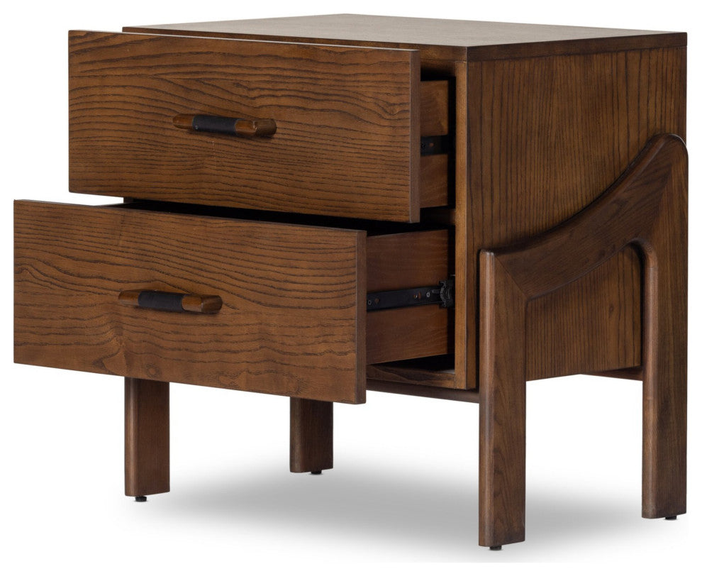Halston Nightstand Terra Brown Ash, Heirloom Black, Terra Brown Ash Veneer