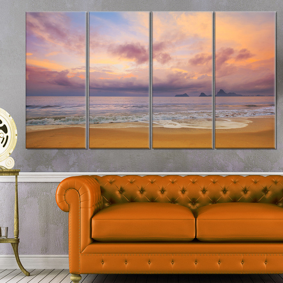 "Bright Morning Over The Sea" Modern Seashore Canvas Art, 4 Panels, 48"x28"