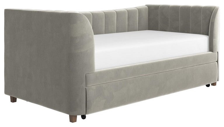 Little Seeds Valentina Upholstered Twin Daybed with Trundle in Gray Velvet