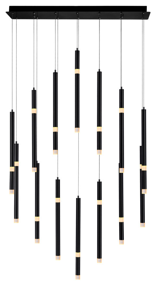 Flute 14 Light LED Chandelier With Black Finish