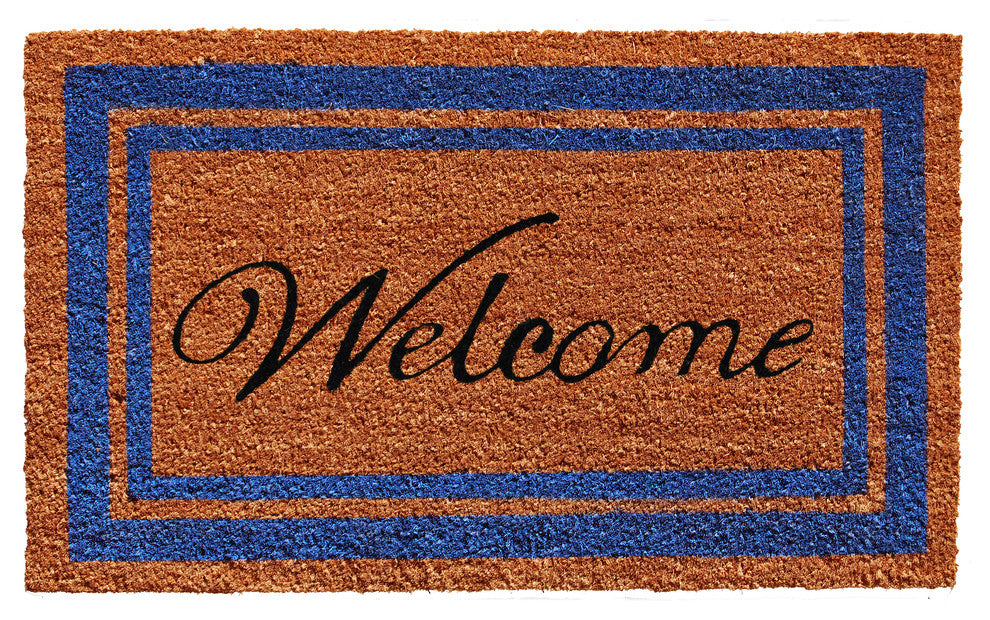 Calloway Mills 152971830WELC Blue Border Welcome Doormat, 18"x30"