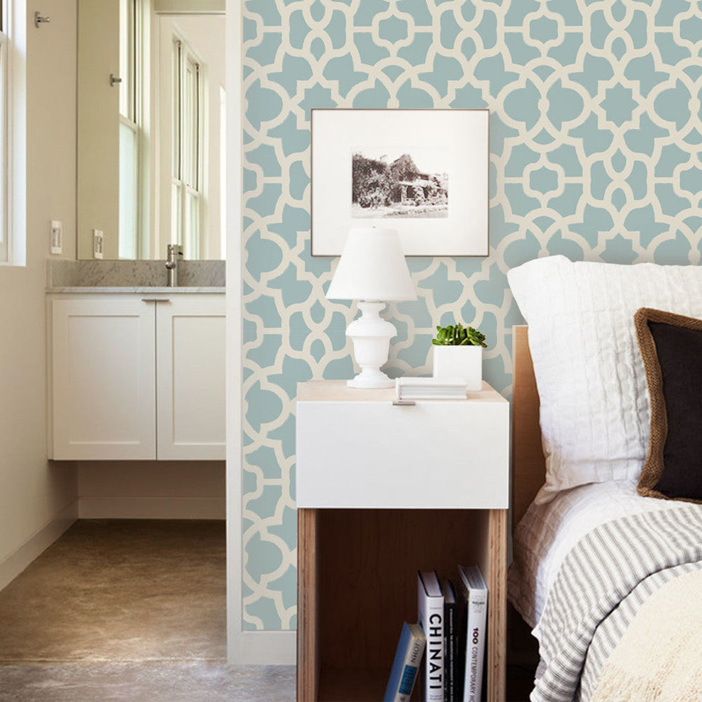 Trellis Peel and Stick Vinyl Wallpaper, Dusky Blue, 24"w X 60"h
