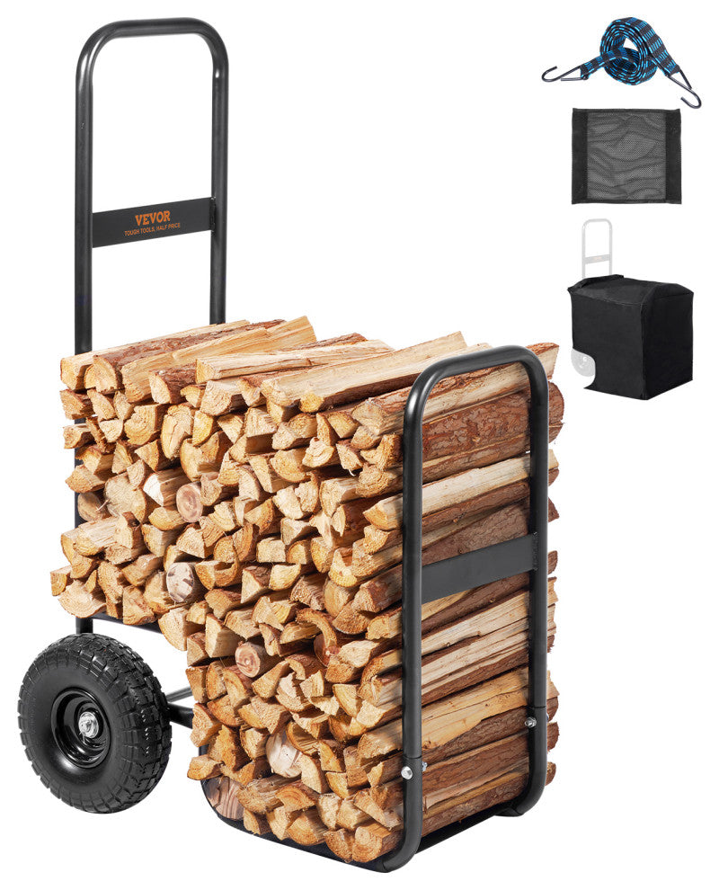 VEVOR Firewood Log Cart Wood Mover Hauler 250 lbs Capacity on PU Wheels Dolly
