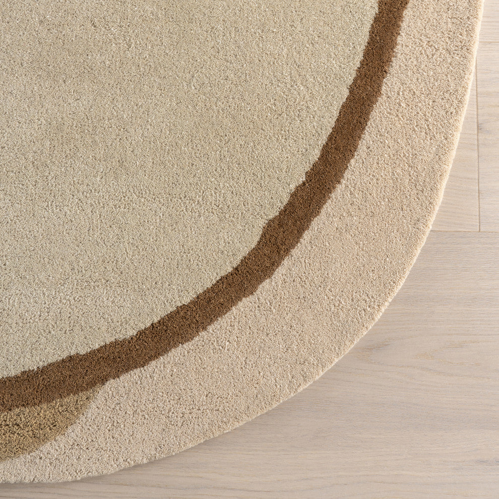 Greenwich Abstract Wool Area Rug, Beige 6'x9'Shaped