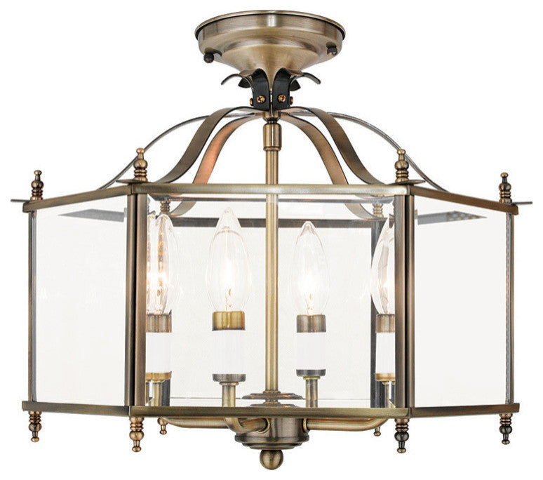 Livingston Convertible Chain-Hang and Ceiling Mount, Antique Brass