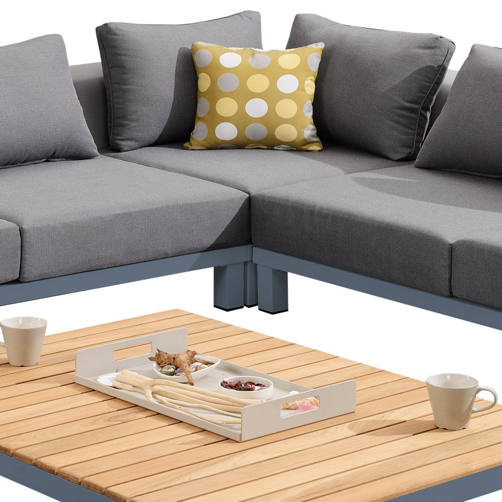 Polo 4-Piece Outdoor Sectional Set, Dark Gray Cushions and Modern Accent Pillows