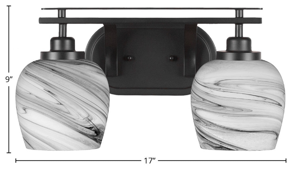 Odyssey 2 Light Bath Bar In Matte Black Finish With 6" Onyx Swirl Glass