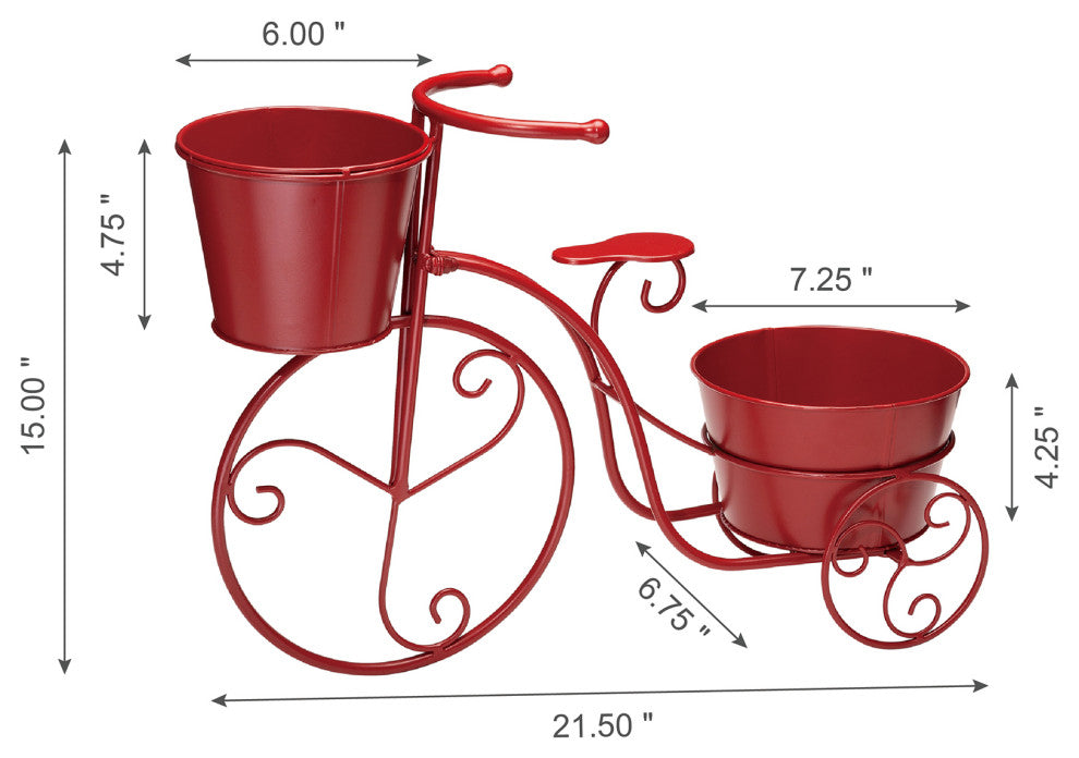 21.5"L Metal Bicycle Plant Stand, Red