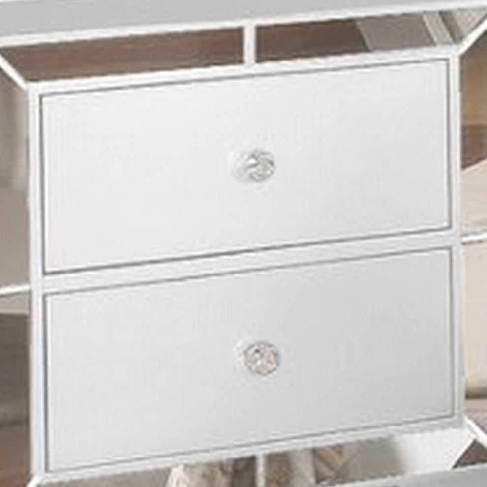 Benzara BM283145 Modern Wood Nightstand, 2 Drawers, Mirrored Edges, Clean White
