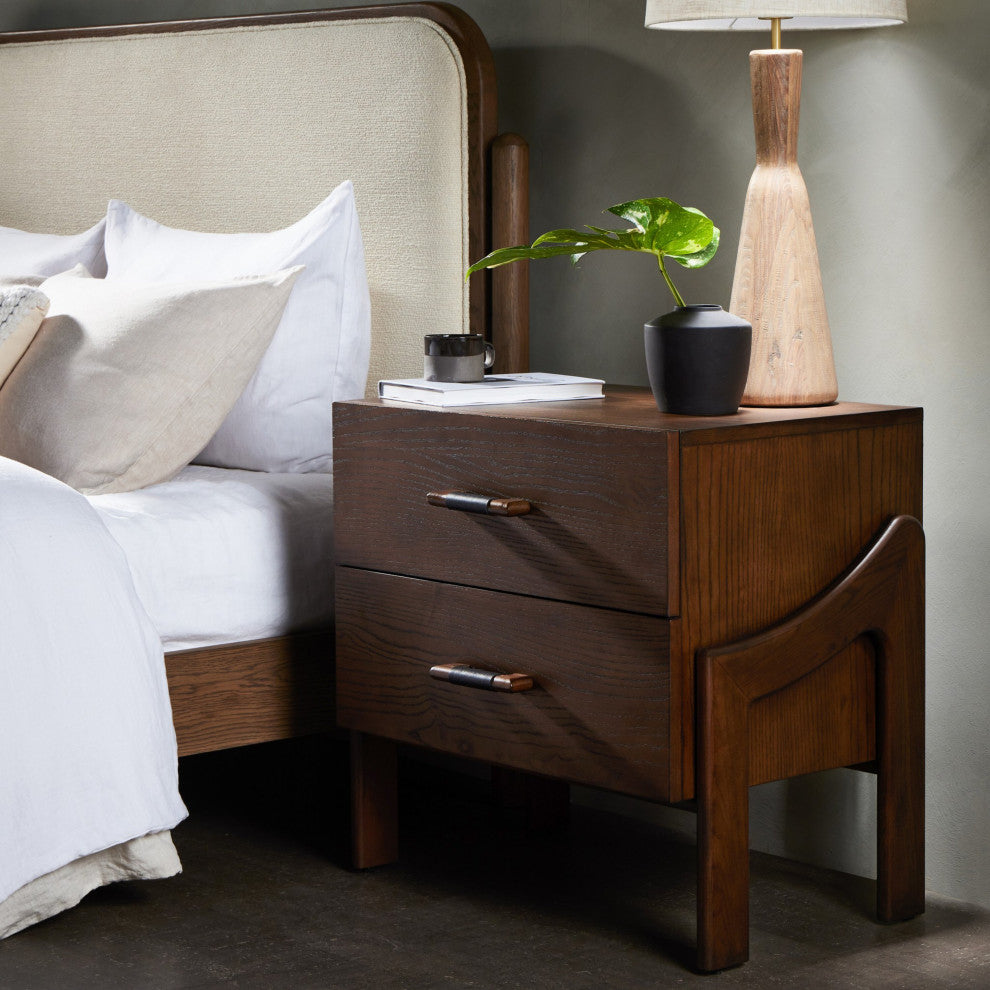 Halston Nightstand Terra Brown Ash, Heirloom Black, Terra Brown Ash Veneer