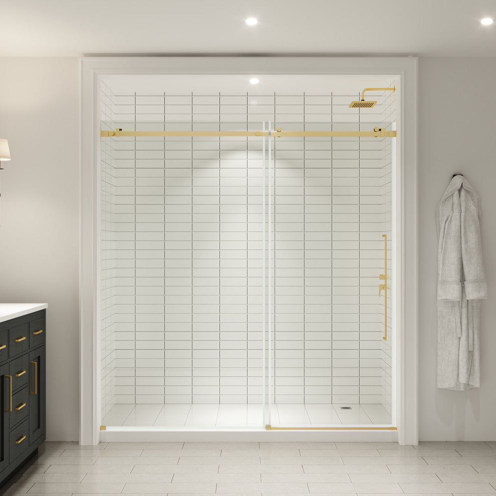 Selby Frameless Sliding Clear Alcove Shower Door, Brushed Gold, 72"