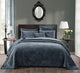 Navy Blue Velvet Plush Waves Bedspread Set, Queen
