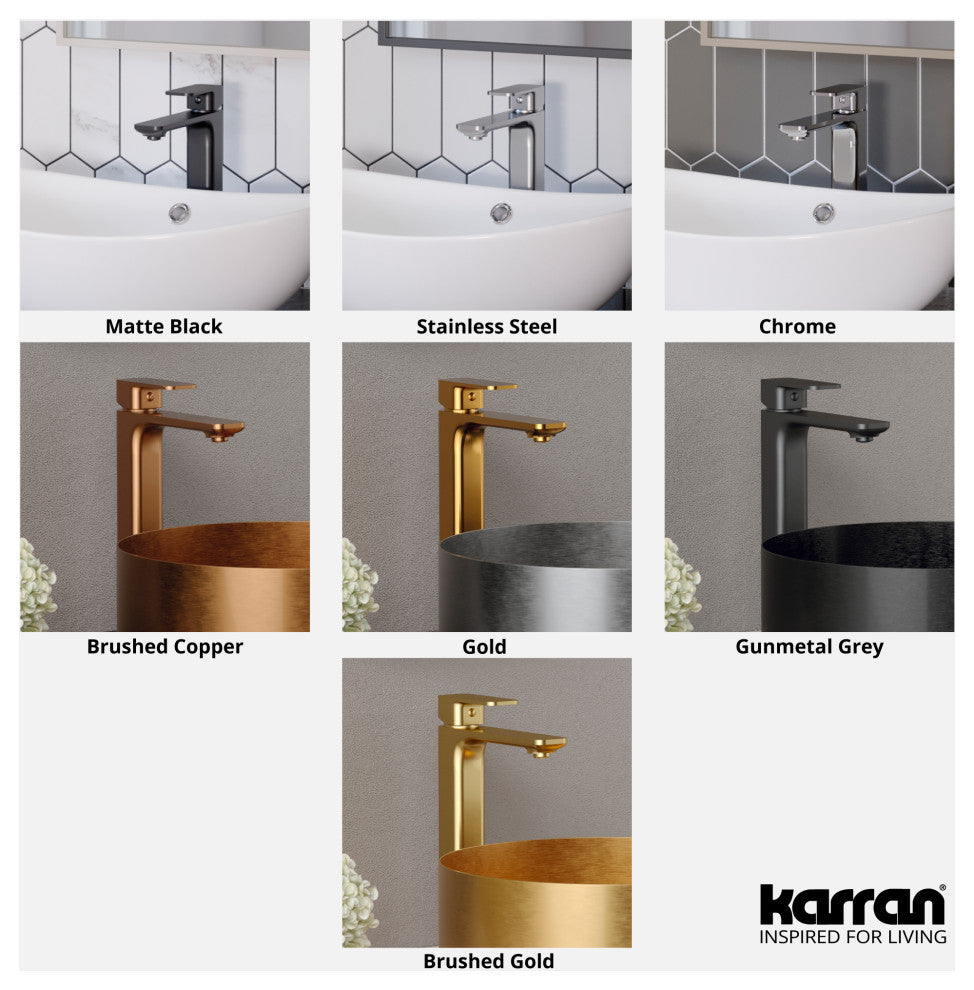 Karran 1-Handle 1-Hole Vessel Faucet With Pop-up Drain, Gunmetal Grey