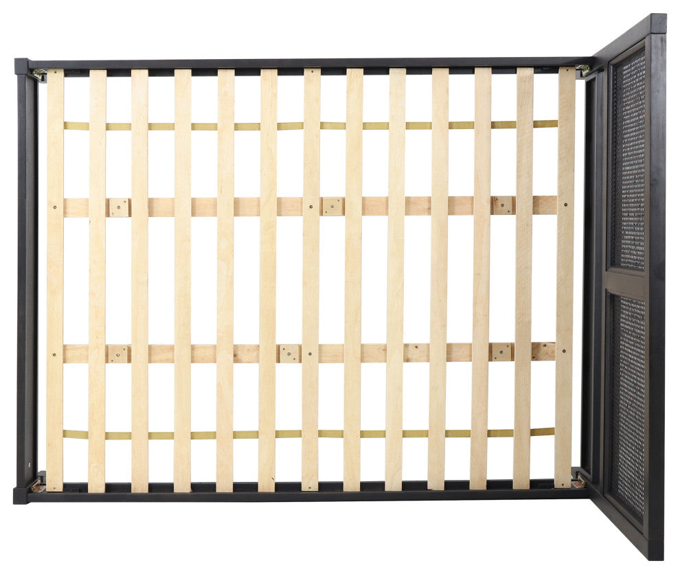 GDF Studio Rustic Acacia Wood Rattan Platform Bed, Queen, Dark Gray