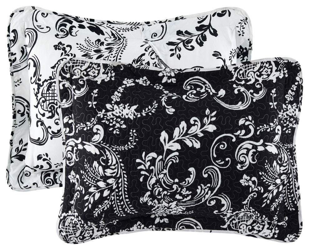 LA Boheme 5 Piece Printed Bed Spread Set, Black, Queen