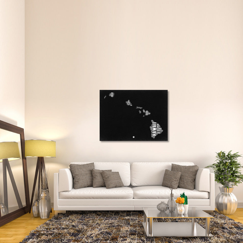 "Hawaii Black and White Map" Fine Art Print