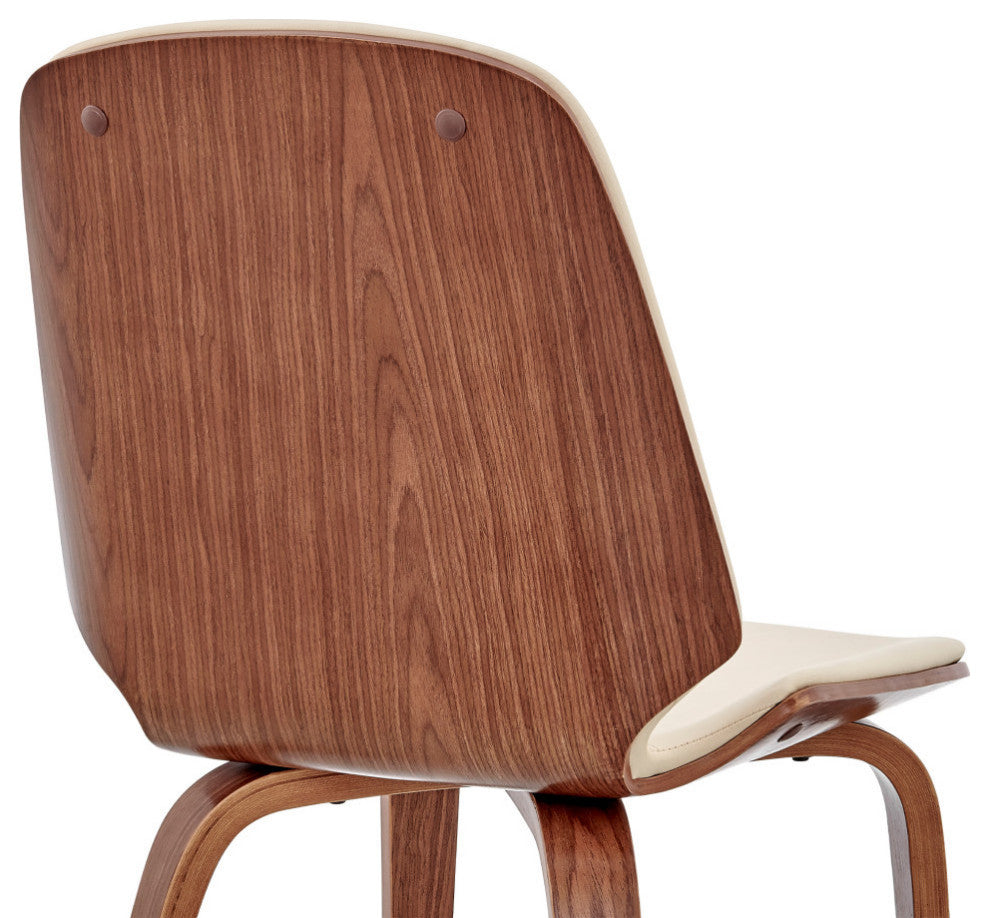 Brinley Faux Leather and Wood Dining Room Accent Chair, Cream and Walnut