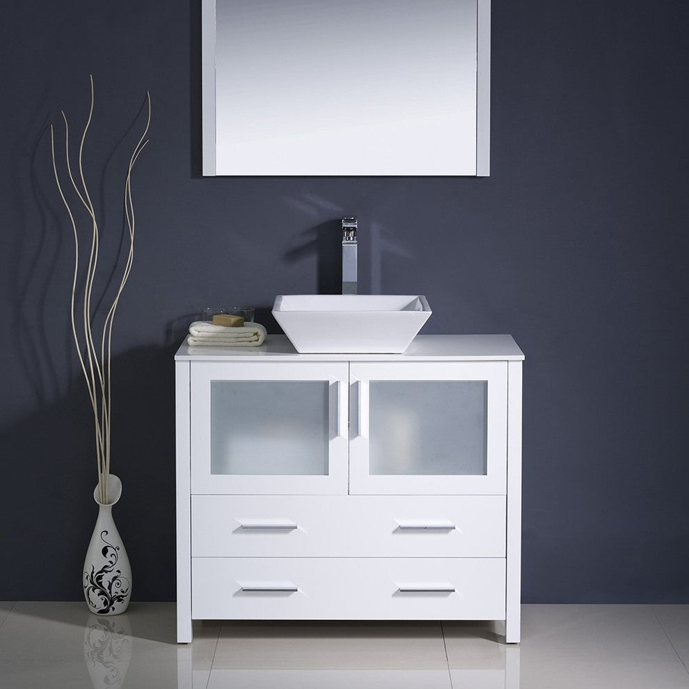 Torino 36" White Modern Bathroom Vanity With Vessel Sink, FFT1044CH