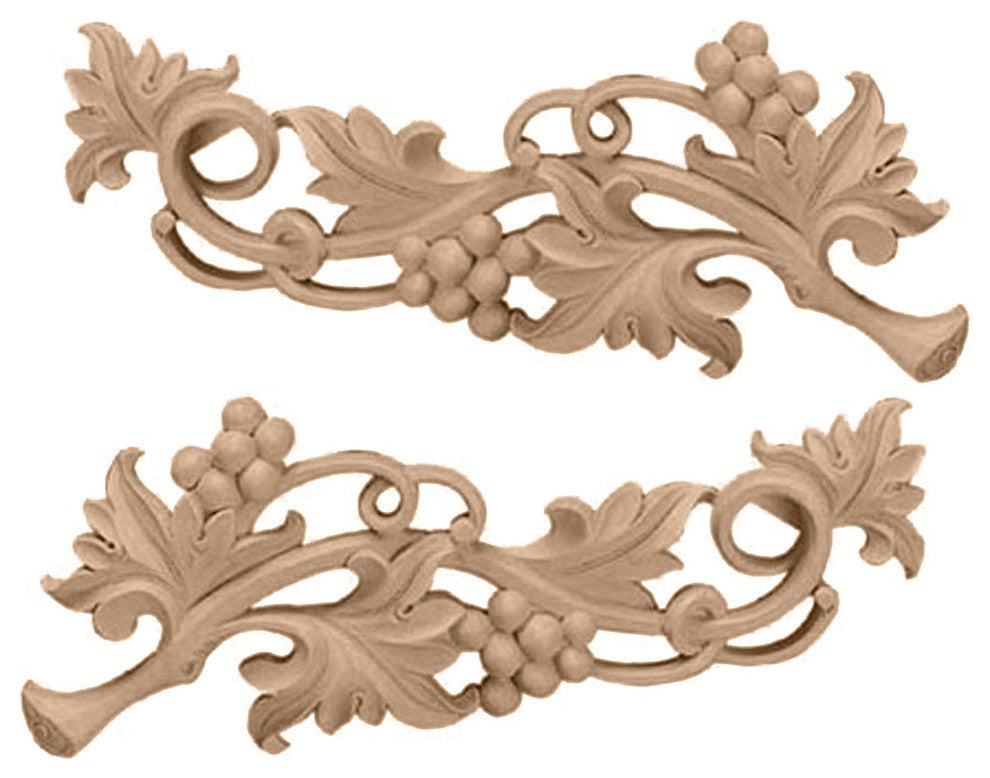 9 1/4"W x 3 1/2"H x 5/8"D (Each Side) Small Grape Scrolls (Pair), Cherry