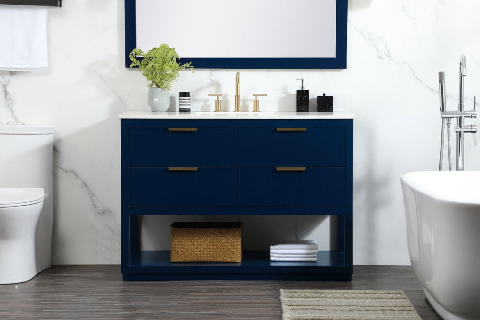 48" Single Bathroom Vanity, Blue, With Backsplash