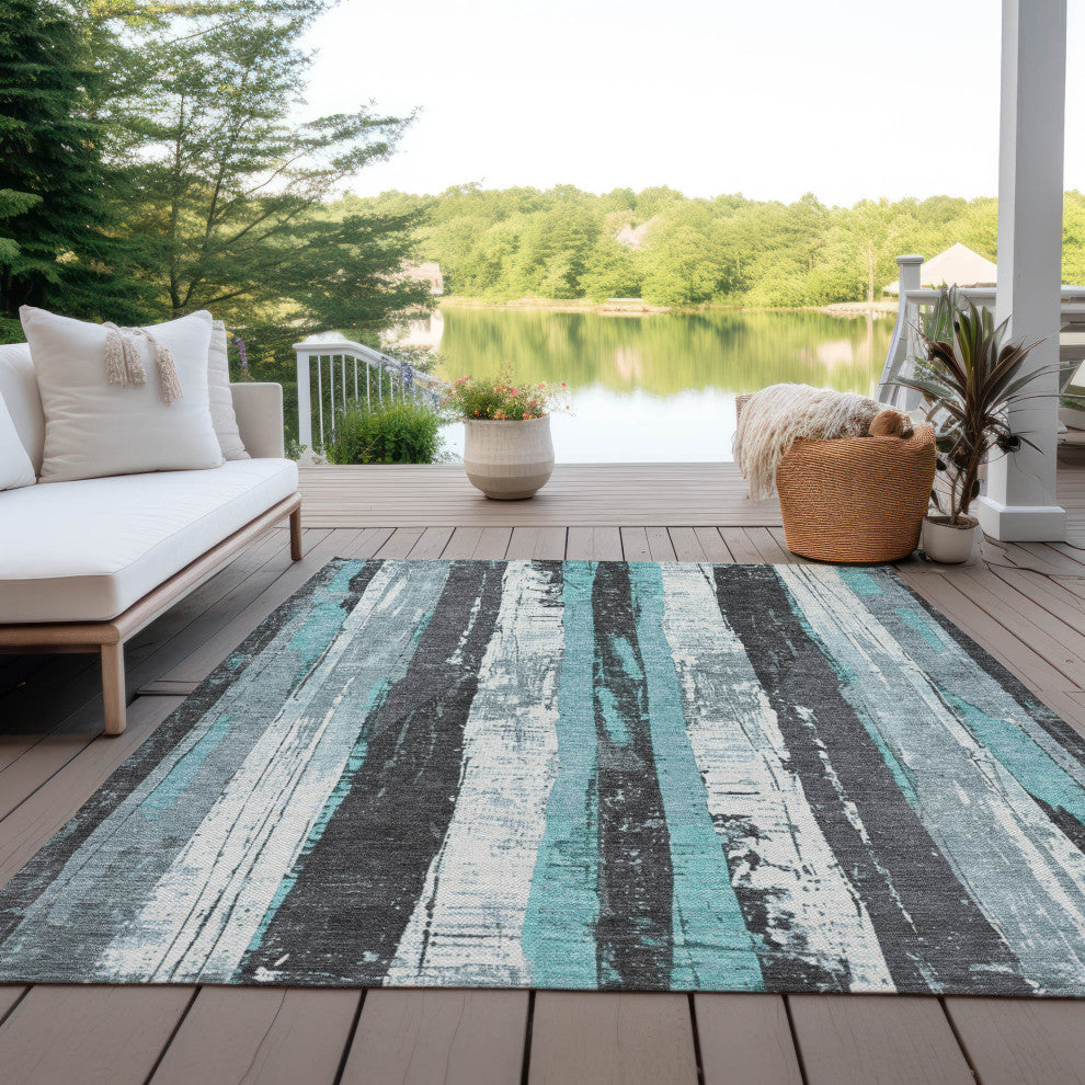 Machine Washable Indoor/Outdoor Chantille ACN1872 Teal 3' x 5' Rug
