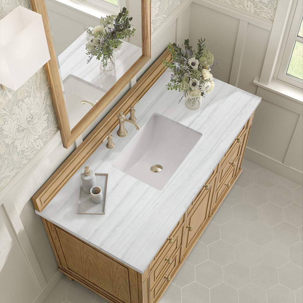 Lorelai 48" Single Vanity, Light Natural Oak, 3 CM Arctic Fall Solid Surface Top