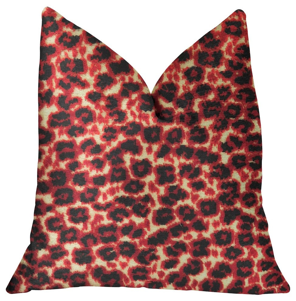 Crimson Cheetah Black and Red Luxury Throw Pillow, 18"x18"