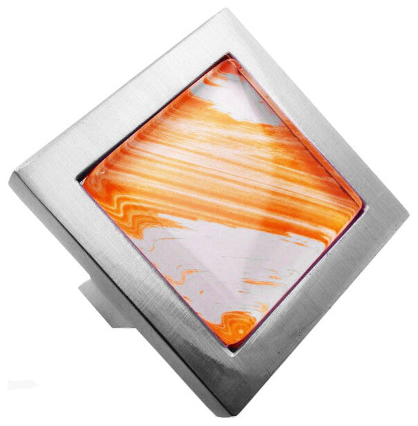 Hand Brush Orange Tilted Strokes Crystal Glass Brushed Nickel Square Manor Knob