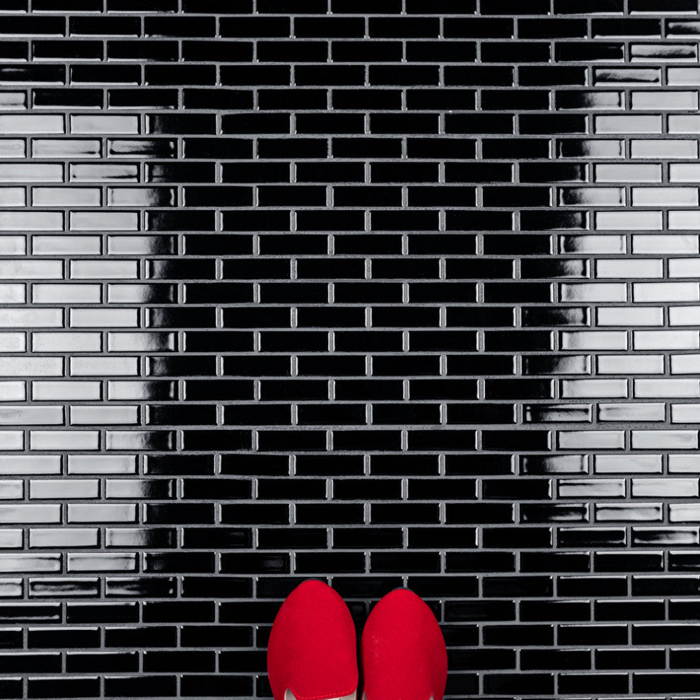 Metro Brick Subway Glossy Black Porcelain Floor and Wall Tile