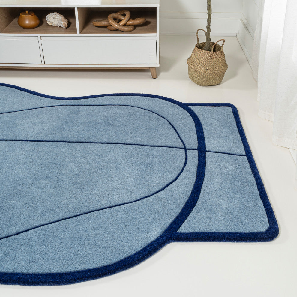 Mosaic Coastal Geometric Border Handwoven Wool Light  Rug