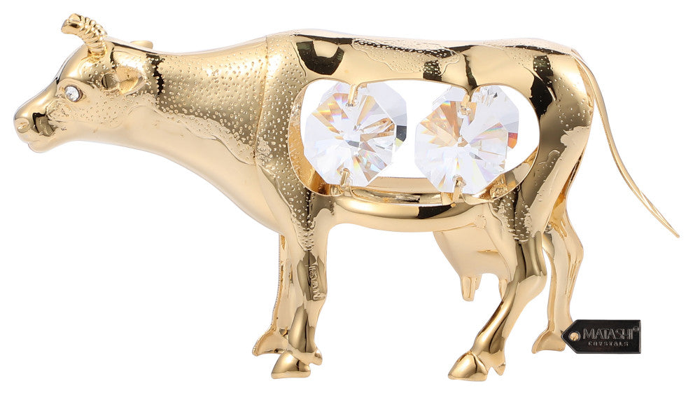 24K Gold Plated Crystal Studded Cow Figurine Ornament Year of the Ox