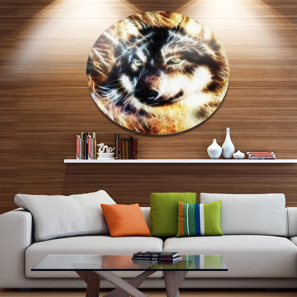 Wolf Multicolor Collage, Animal Disc Metal Wall Art, 36"