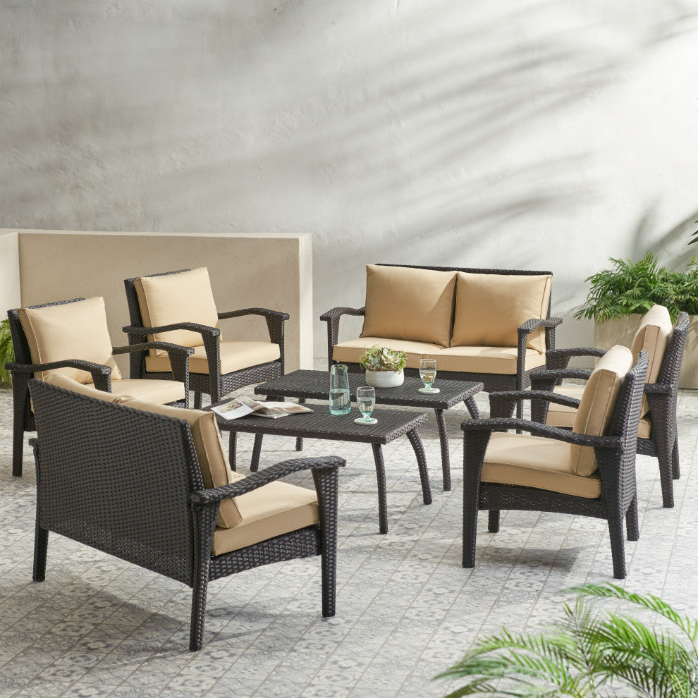 GDF Studio 8-Piece Voyage Outdoor Brown Wicker Seating Set