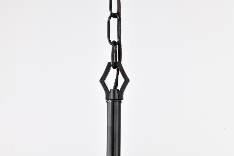 4-Light Antique Black Geometric Cage Lantern Pendant With Clear Glass Shades
