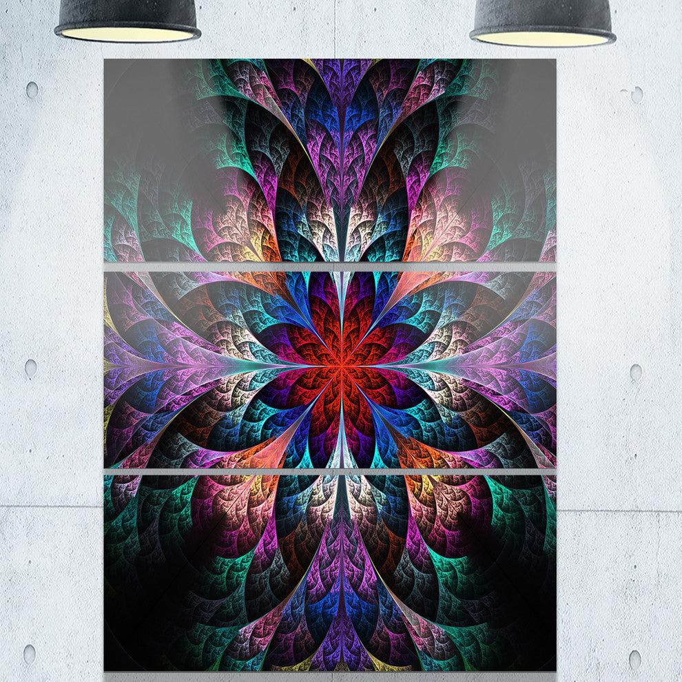 "Multi Color Fractal Flower Pattern" Metal Wall Art, 3 Panels, 28"x36"