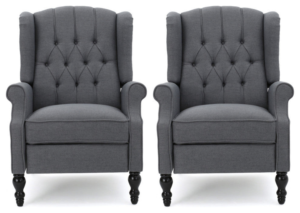 GDF Studio Xanthe Tufted Fabric Recliner, Set of 2, Charcoal and Dark Brown